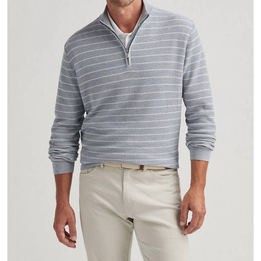 NEW PETER MILLAR south bend striped quarter-zip sweater in morning blue